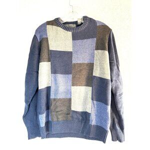 Oscar De Larenta Mens Sweater Gray/Blue Color Block Size S